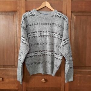 Vintage Basic Editions tan white fair isle Cosby Grandpa knit sweater size M